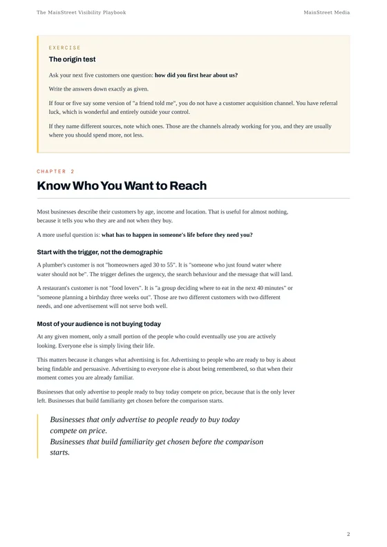 A page from Chapter 2 showing the customer trigger map worksheet